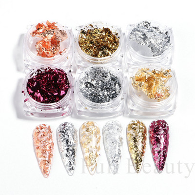 6 buc. Fulgi de sclipici pentru unghii cu trandafir șampanie, pudră mixtă de paiete hexagonale, toamnă, iarnă, sirenă, decorațiuni pentru unghii LA1539-52