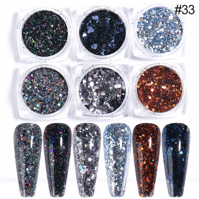 6 buc. Fulgi de sclipici pentru unghii cu trandafir șampanie, pudră mixtă de paiete hexagonale, toamnă, iarnă, sirenă, decorațiuni pentru unghii LA1539-52