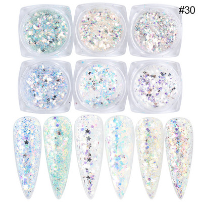 6 buc. Fulgi de sclipici pentru unghii cu trandafir șampanie, pudră mixtă de paiete hexagonale, toamnă, iarnă, sirenă, decorațiuni pentru unghii LA1539-52