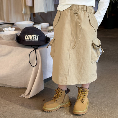 2024 Spring Girls vienkrāsaini vidēja garuma svārki zīdaiņu bērnu ventilācijas kabatas svārki