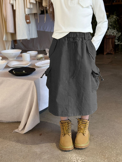 2024 Spring Girls vienkrāsaini vidēja garuma svārki zīdaiņu bērnu ventilācijas kabatas svārki