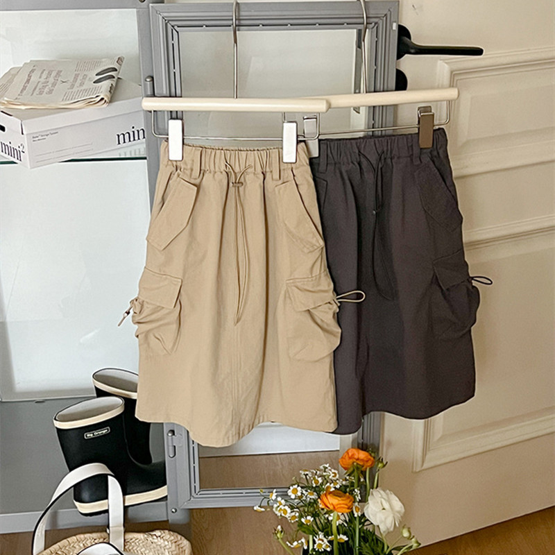 2024 Spring Girls vienkrāsaini vidēja garuma svārki zīdaiņu bērnu ventilācijas kabatas svārki