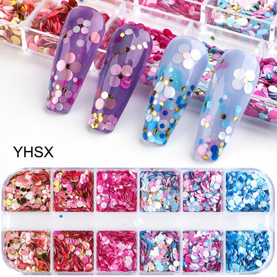 Блестящи цветни мехурчета Nail Art Пайети Блестящи холографски смесени талисмани за нокти с кръгла форма Гел лак Люспи Маникюр Декорации