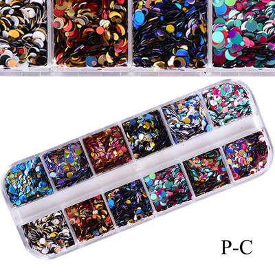 Блестящи цветни мехурчета Nail Art Пайети Блестящи холографски смесени талисмани за нокти с кръгла форма Гел лак Люспи Маникюр Декорации