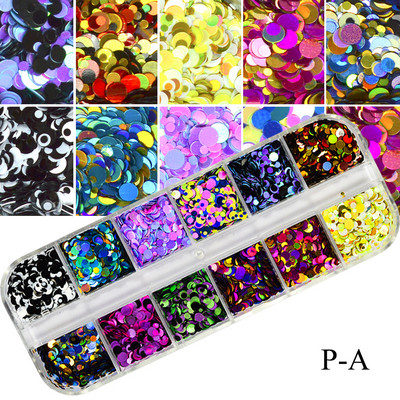 Блестящи цветни мехурчета Nail Art Пайети Блестящи холографски смесени талисмани за нокти с кръгла форма Гел лак Люспи Маникюр Декорации