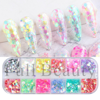 Блестящи цветни мехурчета Nail Art Пайети Блестящи холографски смесени талисмани за нокти с кръгла форма Гел лак Люспи Маникюр Декорации