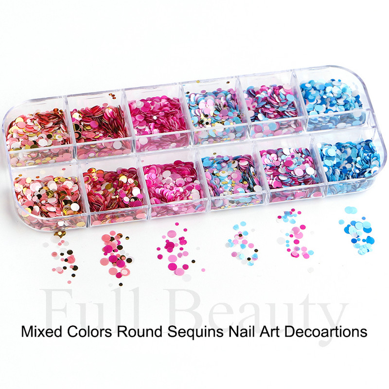 Блестящи цветни мехурчета Nail Art Пайети Блестящи холографски смесени талисмани за нокти с кръгла форма Гел лак Люспи Маникюр Декорации