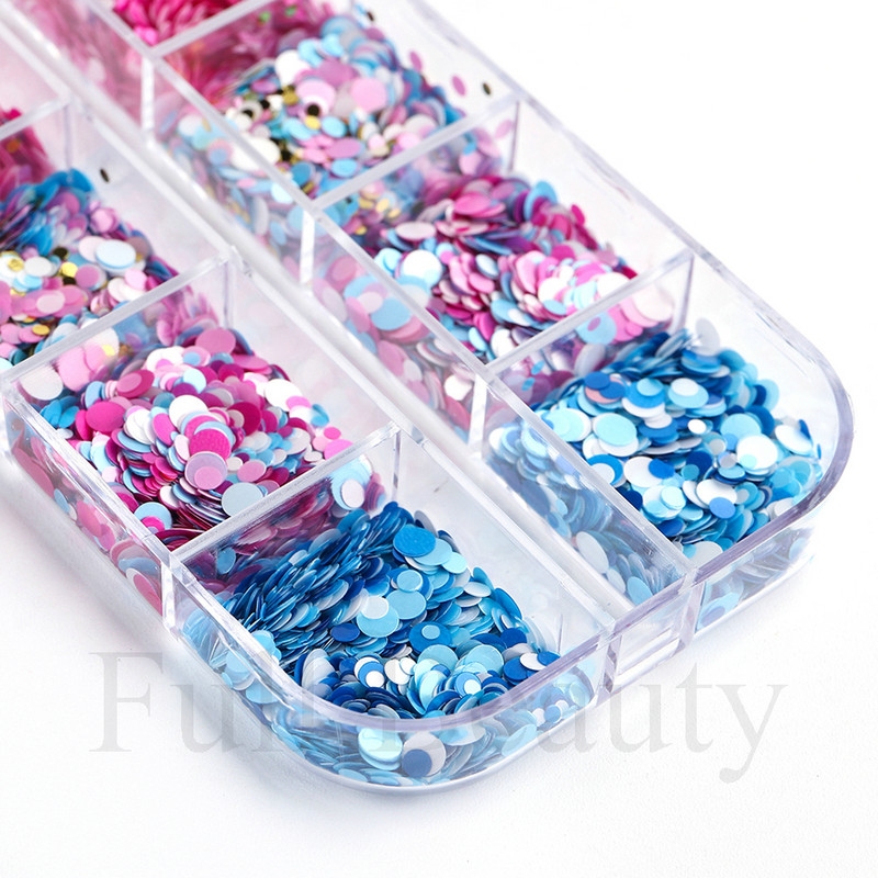 Блестящи цветни мехурчета Nail Art Пайети Блестящи холографски смесени талисмани за нокти с кръгла форма Гел лак Люспи Маникюр Декорации