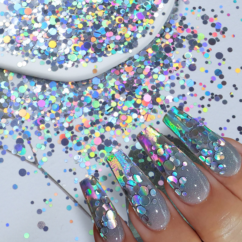 10 g miješanih šarenih okruglih šljokica za nokte Holografske laserske svjetlucave pahuljice Fine paillettes ukrasi Ljetni dodaci za nokte