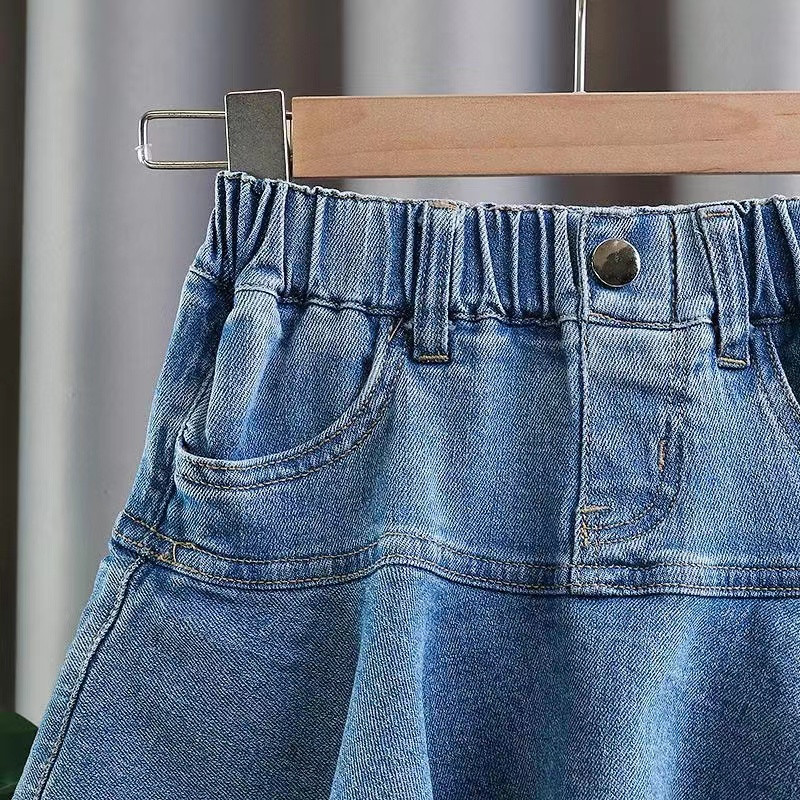 Meiteņu džinsu īsie svārki, 2024. gada vasara, jauni bērnu kūku svārki pussvārki, bērnu apģērbi