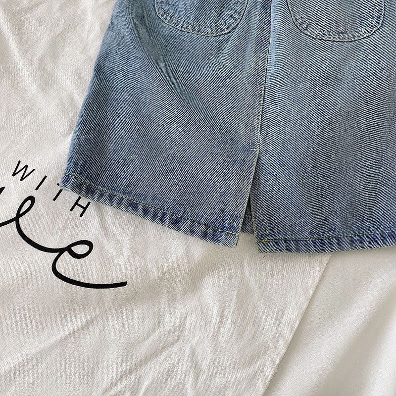 2023. gada pavasaris, rudens, vasara, ikdienišķa meitene, brīvi džinsa svārki, šķelti, zili svārki, jauki, mazuļi, maziem bērniem, balets, 18 M-7 G