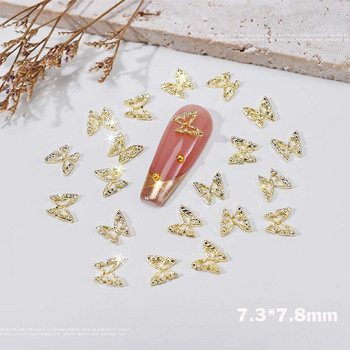 20 бр. 3D изящни кухи пеперуди със стрази, талисмани за нокти, луксозни златни/сребърни диамантени крила, бижута, аксесоари за декорация на нокти
