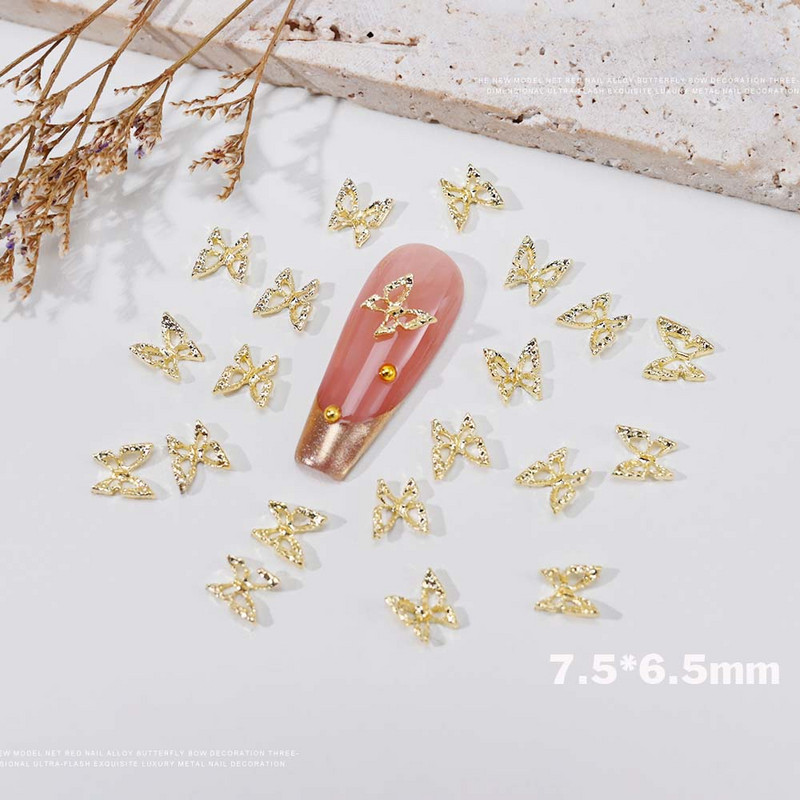 20 komada 3D izvrsni šuplji leptiri sa kamenčićima za nokte, luksuzna zlatna/srebrna dijamantna krila, nakit, dodaci za ukrašavanje noktiju