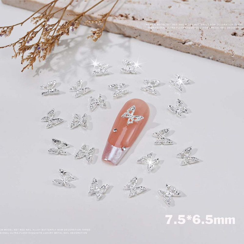 20 komada 3D izvrsni šuplji leptiri sa kamenčićima za nokte, luksuzna zlatna/srebrna dijamantna krila, nakit, dodaci za ukrašavanje noktiju