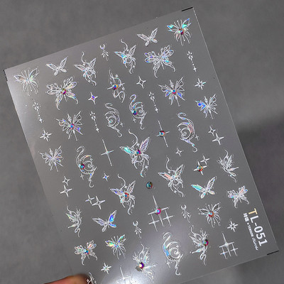 1 gab. 5D japāņu korejiešu zvaigznīšu ķēdes nagu uzlīmes Luksusa zelta sudraba pašlīmējošās slīdnes nagu mākslas apdarei uzlīmes Izejmateriāli DIY