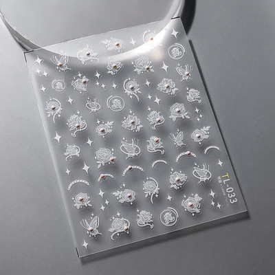 1 gab. 5D japāņu korejiešu zvaigznīšu ķēdes nagu uzlīmes Luksusa zelta sudraba pašlīmējošās slīdnes nagu mākslas apdarei uzlīmes Izejmateriāli DIY