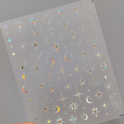 1 gab. 5D japāņu korejiešu zvaigznīšu ķēdes nagu uzlīmes Luksusa zelta sudraba pašlīmējošās slīdnes nagu mākslas apdarei uzlīmes Izejmateriāli DIY