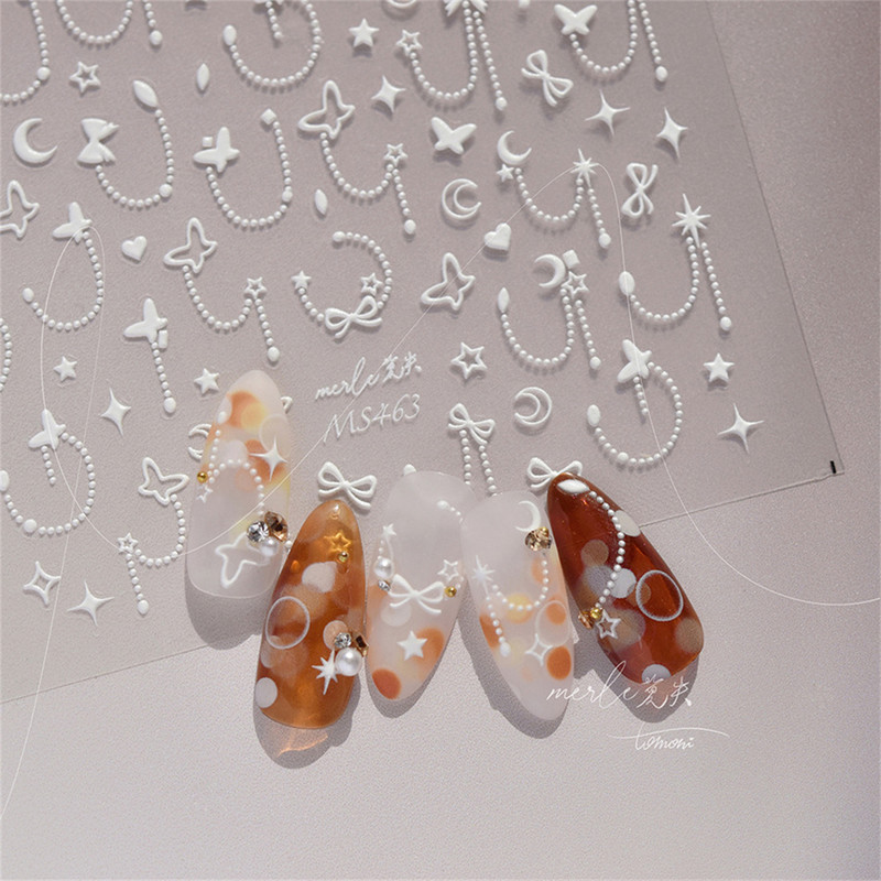 1 gab. 5D japāņu korejiešu zvaigznīšu ķēdes nagu uzlīmes Luksusa zelta sudraba pašlīmējošās slīdnes nagu mākslas apdarei uzlīmes Izejmateriāli DIY