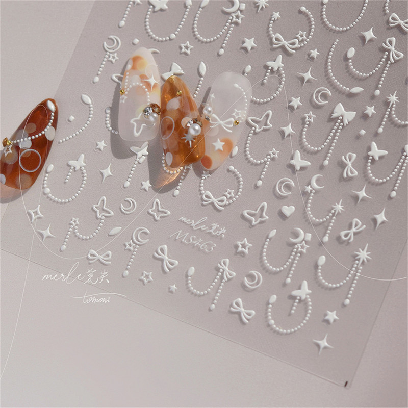 1 gab. 5D japāņu korejiešu zvaigznīšu ķēdes nagu uzlīmes Luksusa zelta sudraba pašlīmējošās slīdnes nagu mākslas apdarei uzlīmes Izejmateriāli DIY