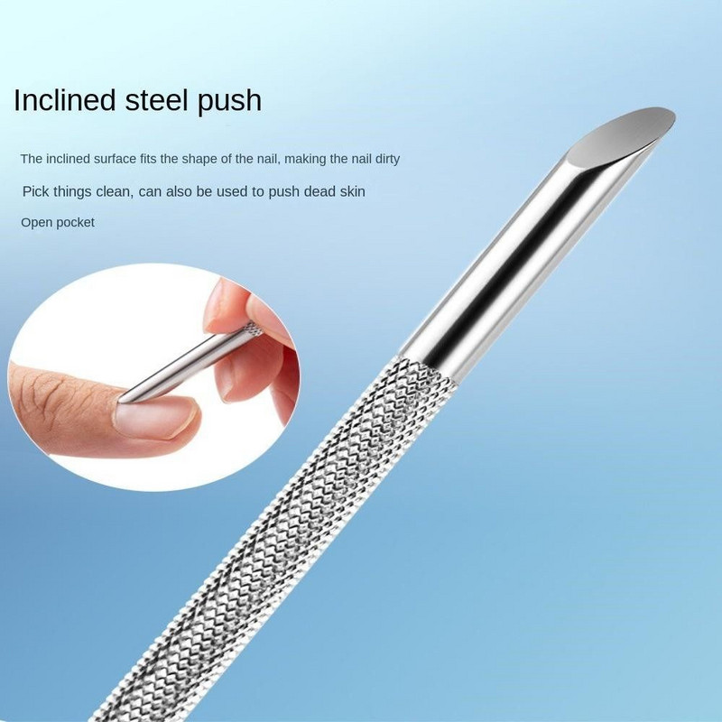 Sieviešu manikīrs nagu tīrīšanas rīki, dubultgalvas bruņu noņemšanas līdzeklis nagu kutikulas stūmējs nagu vīle Dead Skin spiedējpunkts Drill Stick