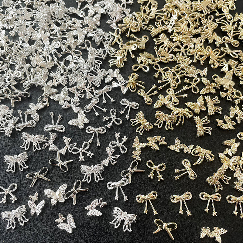 10 gab. 3D izsmalcināti japāņu sakausējuma nagu mākslas piekariņi Luksusa Kawaii Bow Butterfly Juvelierizstrādājumi Nagu Rhinestone Dekorācijas DIY aksesuāri