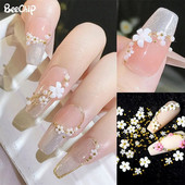 200 db 3D fehér virág és arany gyöngyök gyöngy Nair Art kiegészítők Eszköz a szépség műköröm díszítéséhez