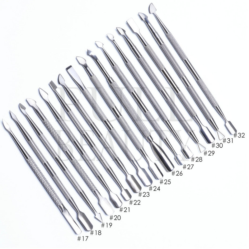 Ανοξείδωτο ατσάλι Διπλής κεφαλής ωστήρα επιδερμίδας για νύχια Επαγγελματικά αξεσουάρ μανικιούρ Εργαλεία Nail Art Dead Skin Remover ST01-32