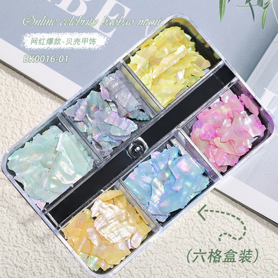 Neregulāras Abalone Shell nagu mākslas pārslas 12 režģi/kaste Dabiskas jūras gliemežvāku šķēlītes nagu piekariņi 3D spīdīgi gliemežvāku vizuļi manikīra pārslas