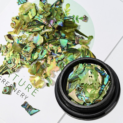 Neregulāras Abalone Shell nagu mākslas pārslas 12 režģi/kaste Dabiskas jūras gliemežvāku šķēlītes nagu piekariņi 3D spīdīgi gliemežvāku vizuļi manikīra pārslas