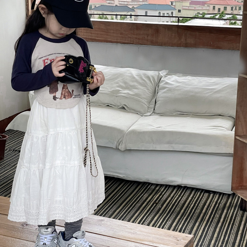 Meiteņu franču mežģīņu izšuvumi balti svārki korejiešu pavasaris vasara jauni zīdaiņi, retro ar augstu vidukli, drapēti A-līnijas garie svārki