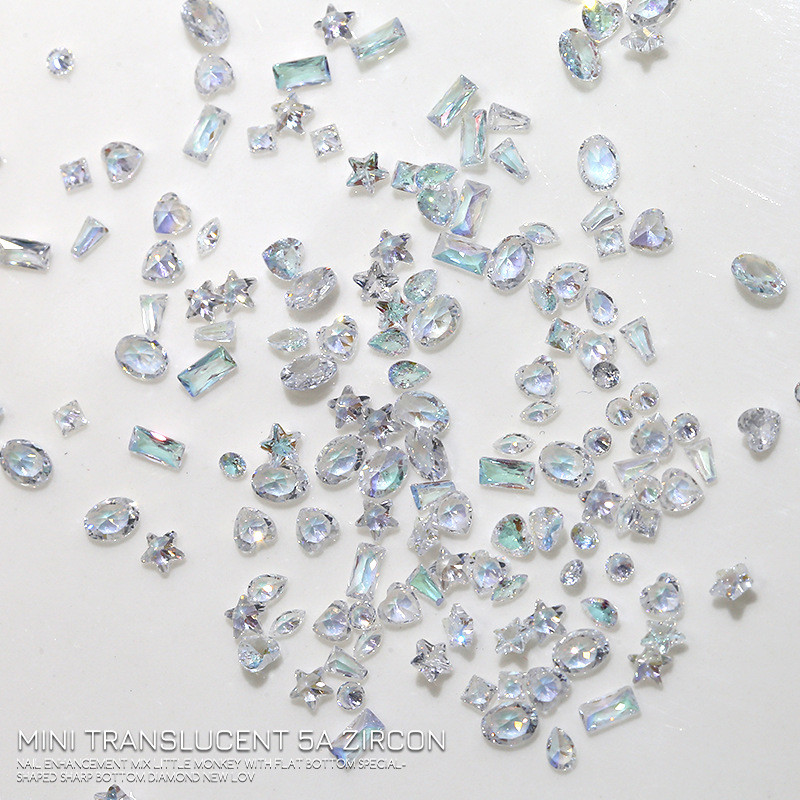 50 τμχ Sparkle 5A Mini Zircon Aurora Ice Translucent Mix Shapes Sharp Diamonds Nail Art Rhinestones Διακοσμητικά Γούρια μανικιούρ