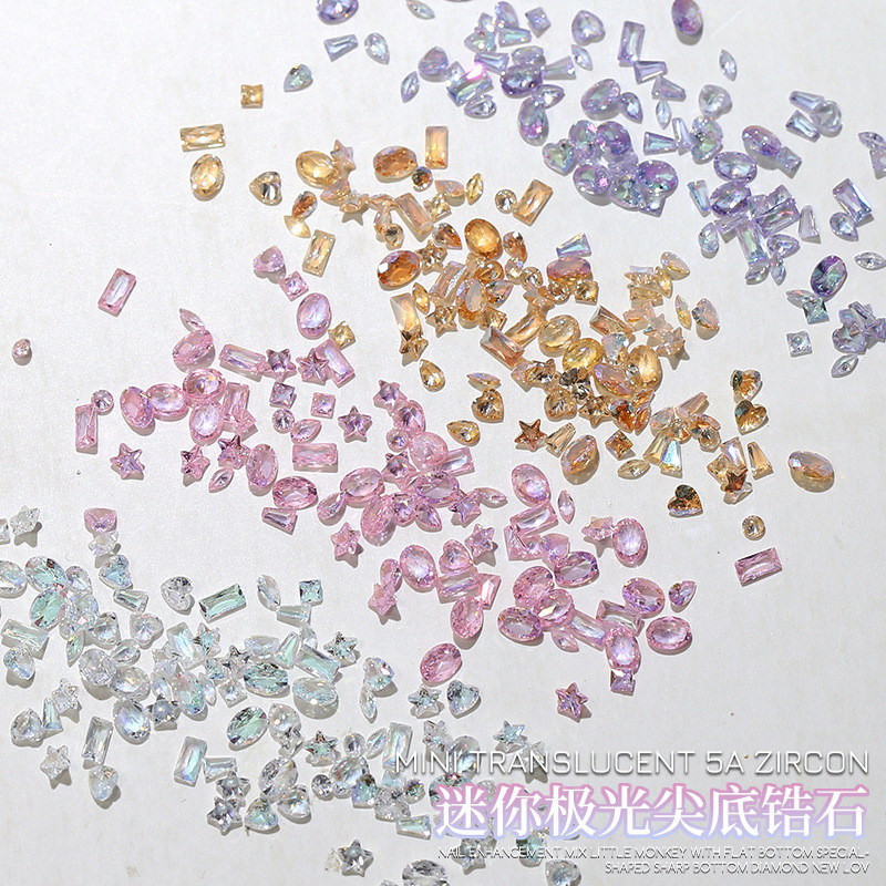 50 τμχ Sparkle 5A Mini Zircon Aurora Ice Translucent Mix Shapes Sharp Diamonds Nail Art Rhinestones Διακοσμητικά Γούρια μανικιούρ