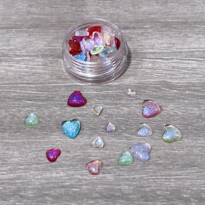 30 vnt./dėžutė Kawaii Blizganti pudra Širdies Nagų Dailės Dekoracijos 3D Derva Kalnų krištolas Charms Karikatūros Krištolo Priedai Manikiūras Pasidaryk pats