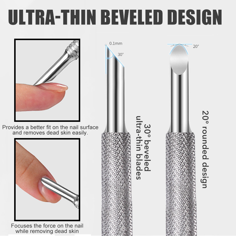 Divu galu nerūsējošā tērauda kutikulas spiedējs nagu manikīrs noņemšanas līdzeklis manikīra kociņi nagu mākslas instrumenti nagu kutikulas spiedējs