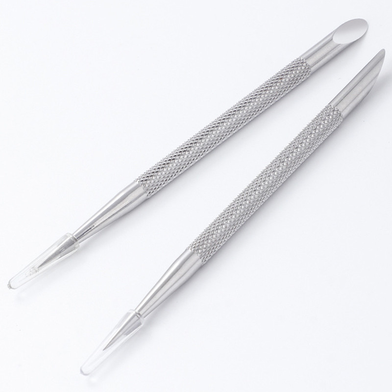 Divu galu nerūsējošā tērauda kutikulas spiedējs nagu manikīrs noņemšanas līdzeklis manikīra kociņi nagu mākslas instrumenti nagu kutikulas spiedējs