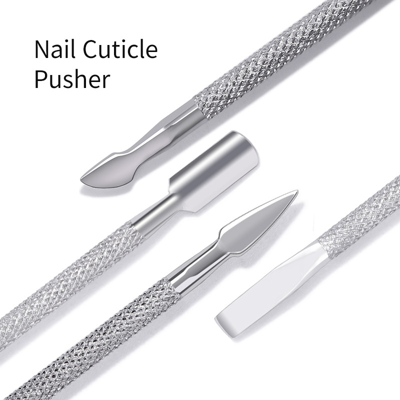 Divu galu nerūsējošā tērauda kutikulas spiedējs Dead Skin Push Remover pedikīra manikīram nagu mākslas tīrīšanas līdzeklis