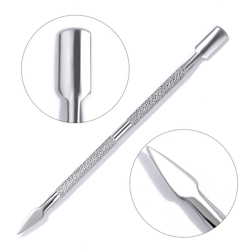 Divu galu nerūsējošā tērauda kutikulas spiedējs Dead Skin Push Remover pedikīra manikīram nagu mākslas tīrīšanas līdzeklis