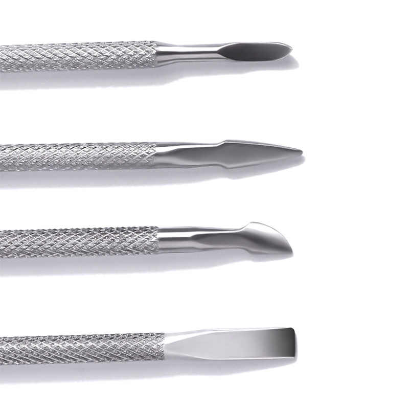 Divu galu nerūsējošā tērauda kutikulas spiedējs Dead Skin Push Remover pedikīra manikīram nagu mākslas tīrīšanas līdzeklis