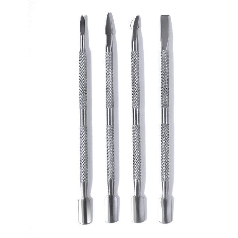 Divu galu nerūsējošā tērauda kutikulas spiedējs Dead Skin Push Remover pedikīra manikīram nagu mākslas tīrīšanas līdzeklis