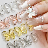 10 bucăți 3D ochi de pisică Fluture Nail Art Charms Auriu strălucitor Gri Argintiu Cristal Strasuri Bijuterii de lux Piese pentru unghii din aliaj