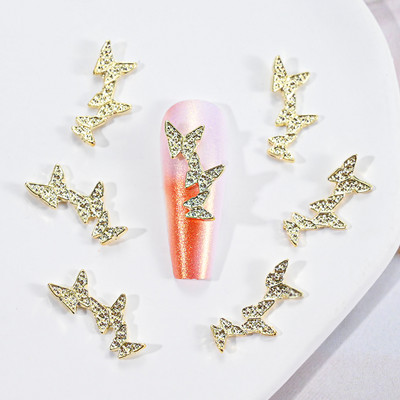 10 bucăți 3D ochi de pisică Fluture Nail Art Charms Auriu strălucitor Gri Argintiu Cristal Strasuri Bijuterii de lux Piese pentru unghii din aliaj