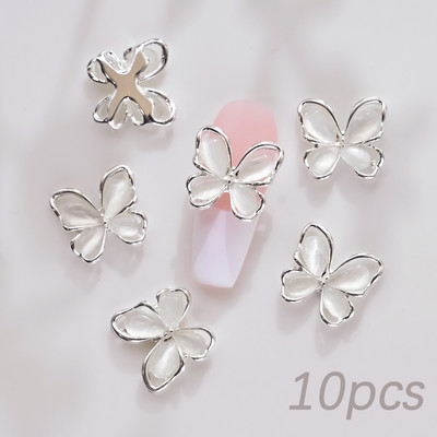 10 bucăți 3D ochi de pisică Fluture Nail Art Charms Auriu strălucitor Gri Argintiu Cristal Strasuri Bijuterii de lux Piese pentru unghii din aliaj