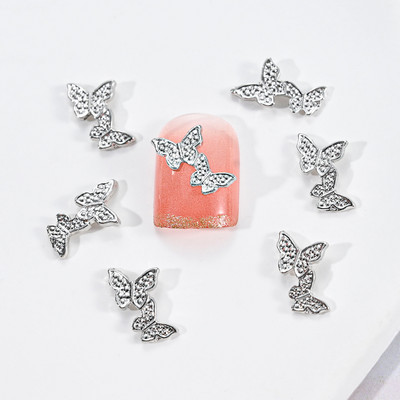 10 bucăți 3D ochi de pisică Fluture Nail Art Charms Auriu strălucitor Gri Argintiu Cristal Strasuri Bijuterii de lux Piese pentru unghii din aliaj