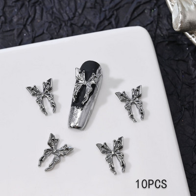 10 bucăți 3D ochi de pisică Fluture Nail Art Charms Auriu strălucitor Gri Argintiu Cristal Strasuri Bijuterii de lux Piese pentru unghii din aliaj