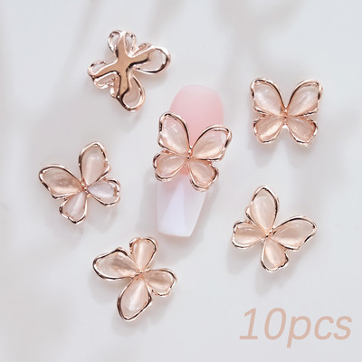 10 bucăți 3D ochi de pisică Fluture Nail Art Charms Auriu strălucitor Gri Argintiu Cristal Strasuri Bijuterii de lux Piese pentru unghii din aliaj
