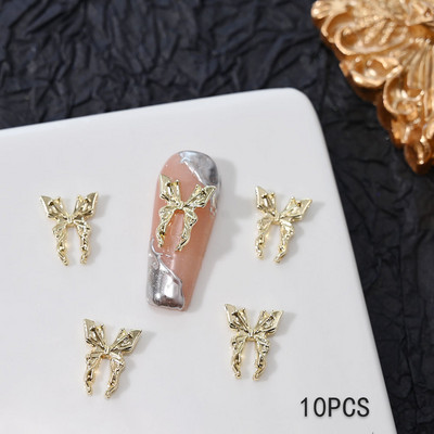 10 bucăți 3D ochi de pisică Fluture Nail Art Charms Auriu strălucitor Gri Argintiu Cristal Strasuri Bijuterii de lux Piese pentru unghii din aliaj