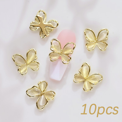 10 bucăți 3D ochi de pisică Fluture Nail Art Charms Auriu strălucitor Gri Argintiu Cristal Strasuri Bijuterii de lux Piese pentru unghii din aliaj