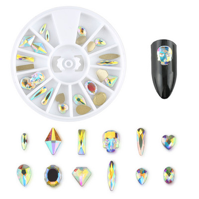 Daudzizmēra stikla nagu Rhinestones nagu mākslas rotājumi kristāli strass piekariņi starpsienu jaukta izmēra kalnu kristāla komplekts