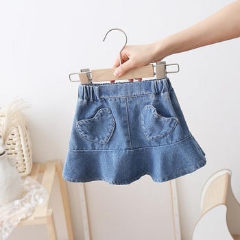 2024 Summer Girls Cute Jeans φούστα με Heart Pocket Baby Kids Παιδική Τζιν φούστα