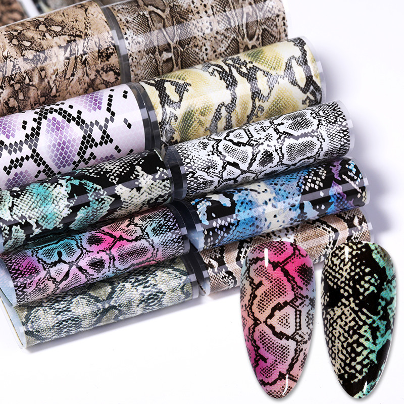 10 vnt / rinkinys Leopardo folija ant nagų Specialūs gyvatės gėlių raštai Nagų perkėlimo folija Nagų dailės lipdukai Dekoracijos 20*4cm Nauja